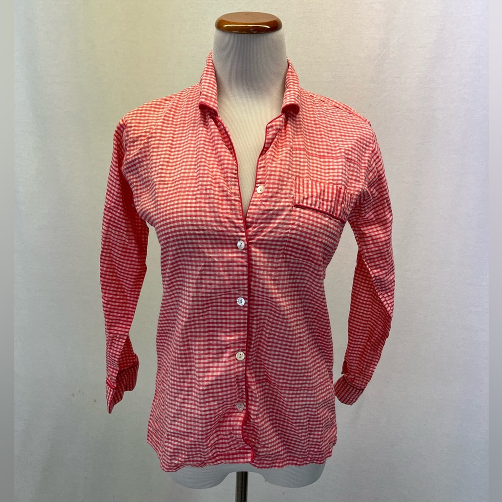 Maria De La Orden Pink Check 100% Cotton Long Sleeve Button Pajama Top Sz. S - Picture 1 of 8